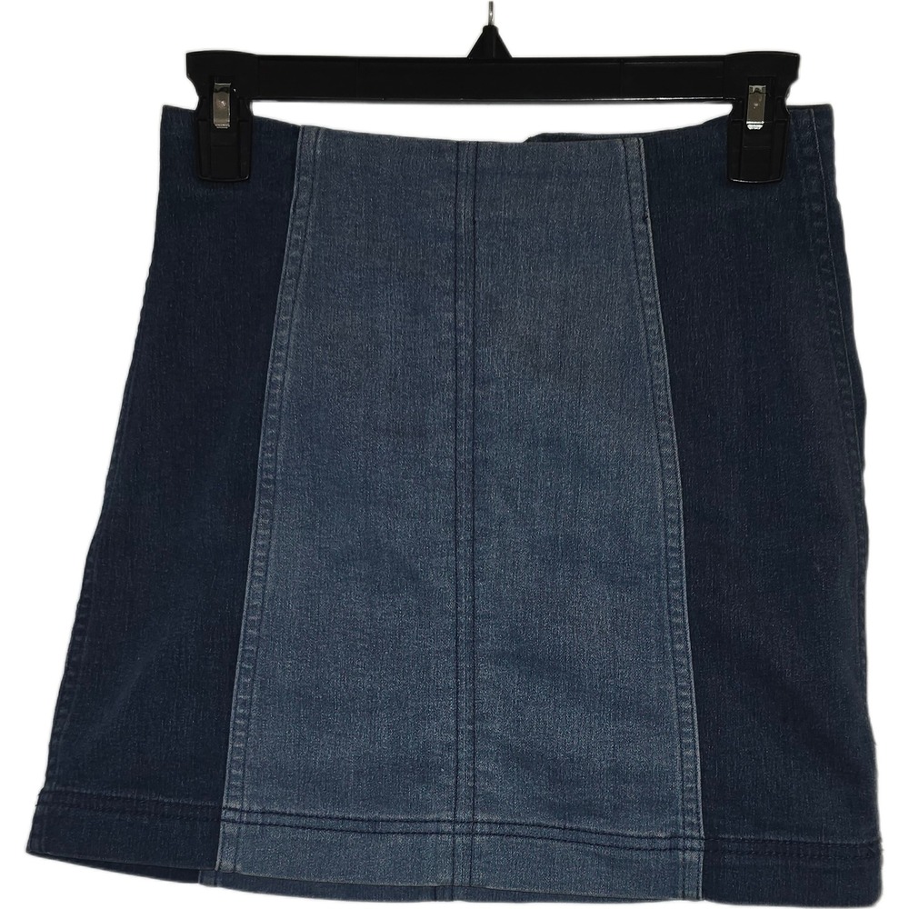 Free People Two Tone Denim Mini Skirt Blue Colorblock High Waist Size 2